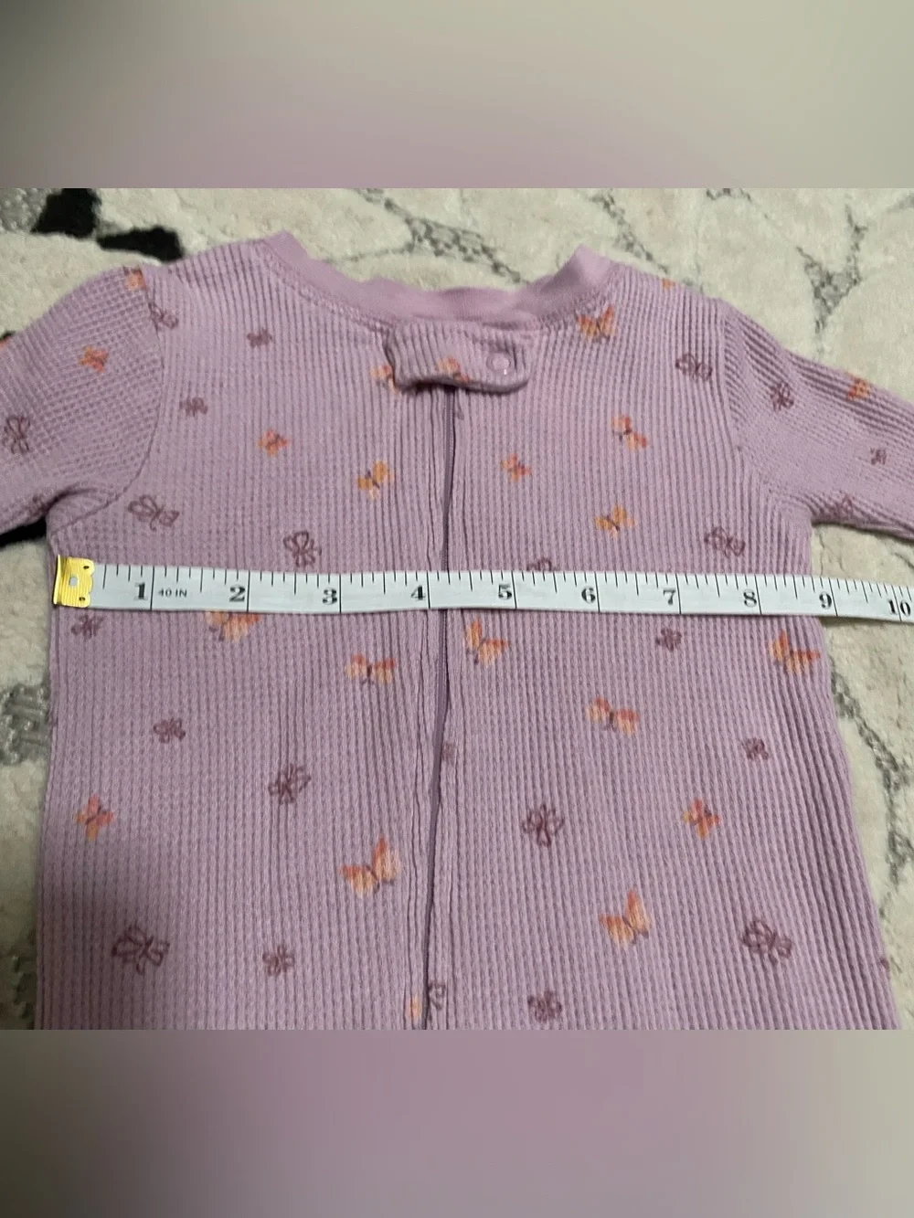 Carter's Lavender Footed Thermal Pajama Pink Butterflies 12 Months 2 Way Zipper